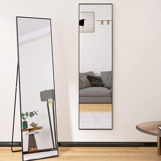 Modern Full Length Floor Mirror with Stand or Wall Mount with Black Frame - 60L x 16W