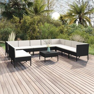 11 Piece Patio Lounge Set with Cushions Poly Rattan Black-AB