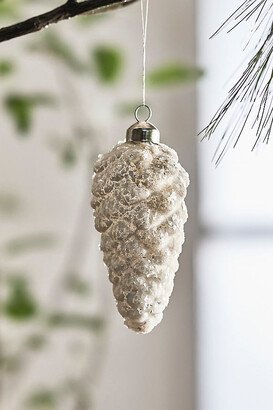 Snowy Glitter Pine Cone Glass Ornament