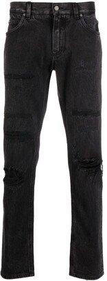 Distressed-Effect Straight-Leg Jeans