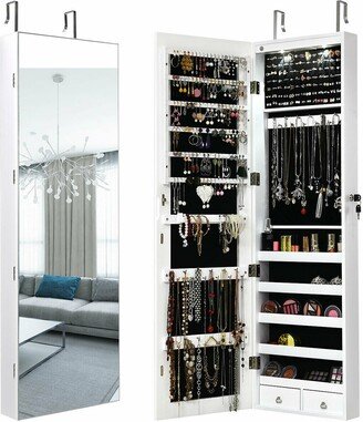 Wall & Door Mounted Mirrored Jewelry Cabinet Storage Organizer