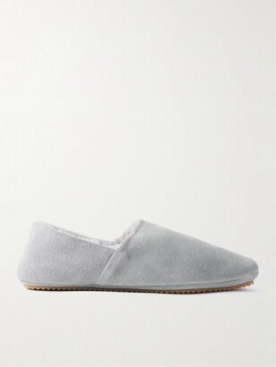 Shearling-Lined Suede Slippers-AB