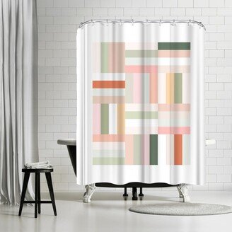 71x74 Shower Curtain Pink Green Terracotta Geometric 1 by The Print Republic