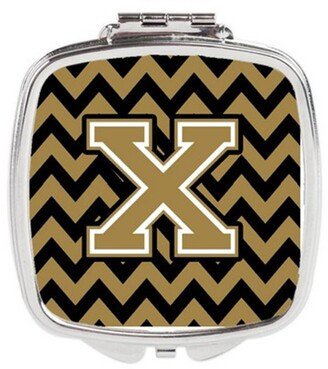 CJ1050-XSCM Letter X Chevron Black & Gold Compact Mirror, 3 x 0.3 x 2.75 in.