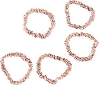 Soft Strokes Silk Women's Pure Mulberry Silk Skinny Scrunchie Set Of Five In Rose Gold