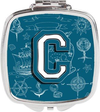 CJ2014-CSCM Letter C Sea Doodles Initial Alphabet Compact Mirror