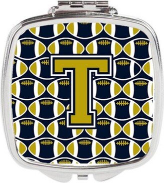 CJ1074-TSCM Letter T Football Blue & Gold Compact Mirror, 3 x 0.3 x 2.75 in.
