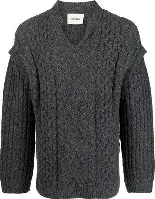 Layered-Detail Cable-Knit Jumper