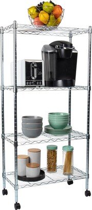 Alloy Collection, Adjustable 4-Tier Industrial Storage Shelves with Wheels, Metal, 23.25L x 13.5W x 49.5H, Silver