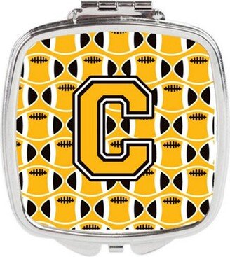 CJ1080-CSCM Letter C Football Black, Old Gold & White Compact Mirror