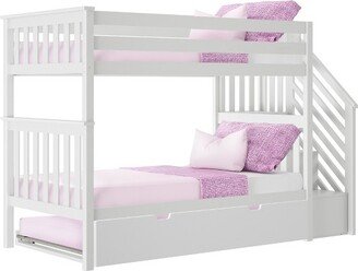 Max & Lily Twin over Twin Staircase Bunk with Trundle, White