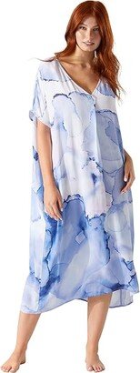 Abalone Engineered V-Neck Long Caftan (Blue Monday) Women's Swimwear