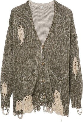 distressed V-neck cardigan-AF