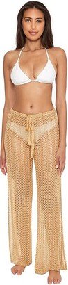 Golden Metallic Crochet Pants Cover-Up (Gold) Women's Swimwear