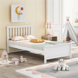 AOOLIVE Twin Size Wooden Platform Bed With Slat Support and Headboard in White