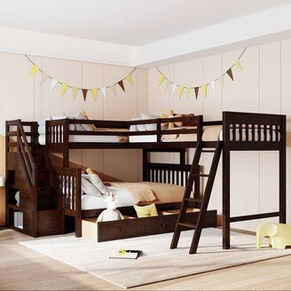 TiramisuBest Staircase Twin over Full L-Shaped Bunk Bed With Drawers and Ladder