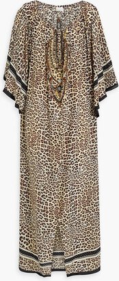 Embellished leopard-print silk crepe de chine kaftan