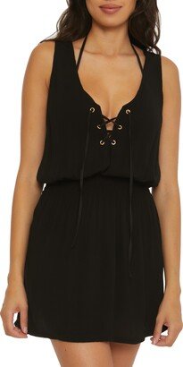 Ponza Plunge Lace-Up Cover-Up Dress