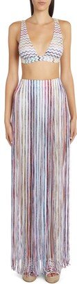 Fringed Lamé Stripe Cover-Up Skirt