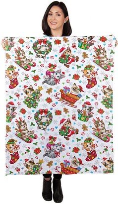 Christmas Kittens 30 X 40 Soft Minky Baby Blanket, Cats, Stocking, Tree, Holiday, Seasonal, Room Decor, Fabric Poster