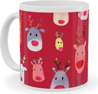 Mugs: Rudolph Reindeers Ceramic Mug, White, 11Oz, Red