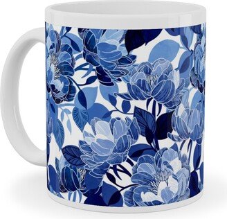 Mugs: Chintz Peonies - Blue Ceramic Mug, White, 11Oz, Blue