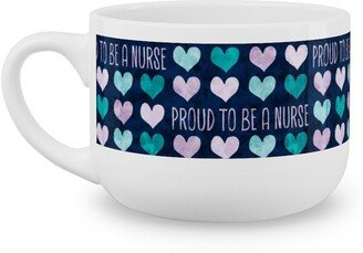 Mugs: Proud To Be A Nurse - Purple/Teal On Navy Latte Mug, White, 25Oz, Blue