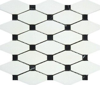 Thassos White Marble Polished Octave Pattern Mosaic Tile with Black Dots