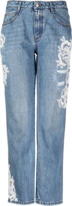 Lace-Detailing Boyfriend Jeans