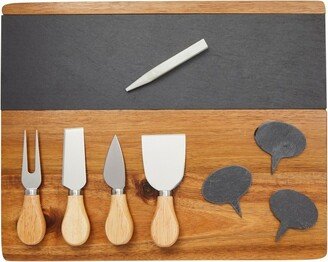 Juvale 9 Pieces Wooden Cheese Charcuterie Board with Slate Inlay, 4-Piece Knife Set, 3 Signs, 14 x 11 Inches