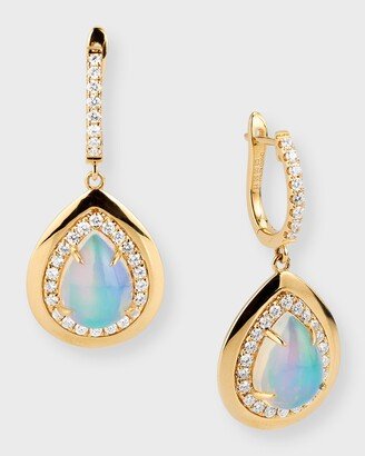 David Kord 18K Yellow Gold Earrings with Pear-Shape Opal and Diamonds, 3.0tcw