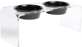 Hiddin Medium Clear Double Bowl Pet Feeder With Black Bowls-AA