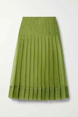 Tudi Pleated Silk-organza Midi Skirt - Green