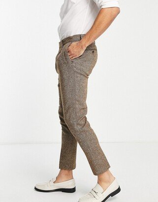 wedding tapered wool mix smart pants in tweed brown