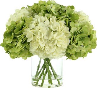 Creative Displays Green & White Hydrangea Florals Arranged In Glass Vase