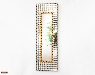 Large Narrow Wall Hanging Mirror Home Decor | Peruvian Silver & Gold Long Mosaic Modern Mirror Wall Art Decor Bedroom, Bathroom, Living Room