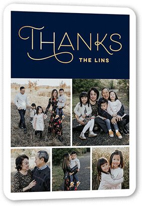 Thank You Cards: Classic Appreciation Thank You Card, Blue, Gold Foil, 5X7, Matte, Personalized Foil Cardstock, Rounded