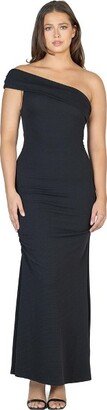 24seven Comfort Apparel Womens Formal One Shoulder Rouched Mermaid Maxi Dress-Black-L