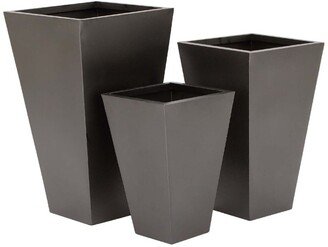 WILLOW ROW Black Metal Contemporary Planter with Tapered Base & Polished Exterior - Set of 3