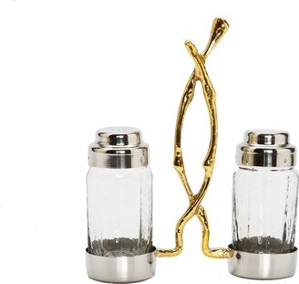 Glass Salt and Pepper Set with Gold Twig Design - 4L x 2W x 7.5H - 4L x 2W x 7.5H