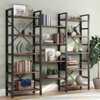 Triple Wide 5-Shelf Bookcase,Bookshelf Shelve Wood and Metal Furniture