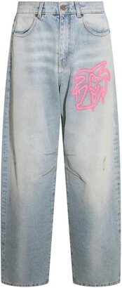 Faded Wide-leg Jeans-AB