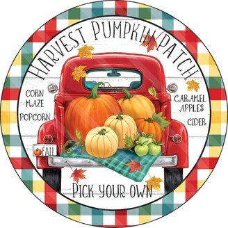 Pumpkin Patch Sign - Red Truck Fall Autumn Wreath Metal
