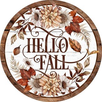 Hello Fall Sign - Autumn Wreath Metal-AE