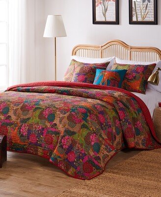 Jewel Cotton Kantha-Style 5 Piece Quilt Set, King