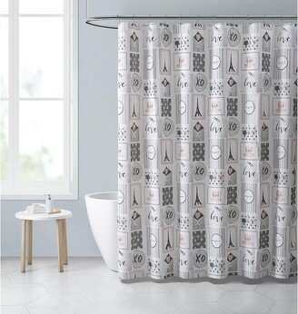 Kate Aurora Chic Bonjour Parisian Eiffel Tower Mold & Mildew Resistant Fabric Shower Curtain