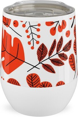 Travel Mugs: Red Leaves Stainless Steel Travel Tumbler, 12Oz, Red