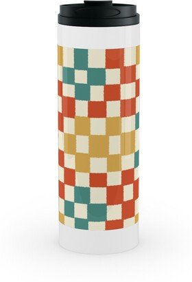 Travel Mugs: Wonky Checkerboard - Multi Stainless Mug, White, 16Oz, Multicolor