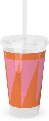 Travel Mugs: Dual Traingles - Pink Acrylic Tumbler With Straw, 16Oz, Pink