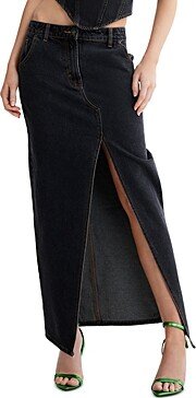 Barbie Split Maxi Denim Skirt in Charcoal